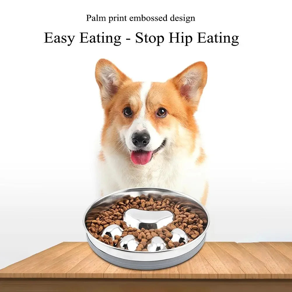 Pet Slow Feeding Food Bowl Slow Down Eating Non-Slip Metal Puzzle Maze Pet Dishes Anti Choke Stainless Steel Pet Bowl Training