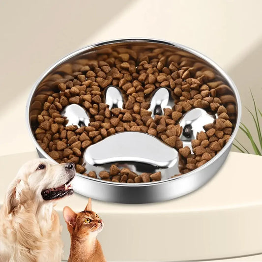 Pet Slow Feeding Food Bowl Slow Down Eating Non-Slip Metal Puzzle Maze Pet Dishes Anti Choke Stainless Steel Pet Bowl Training